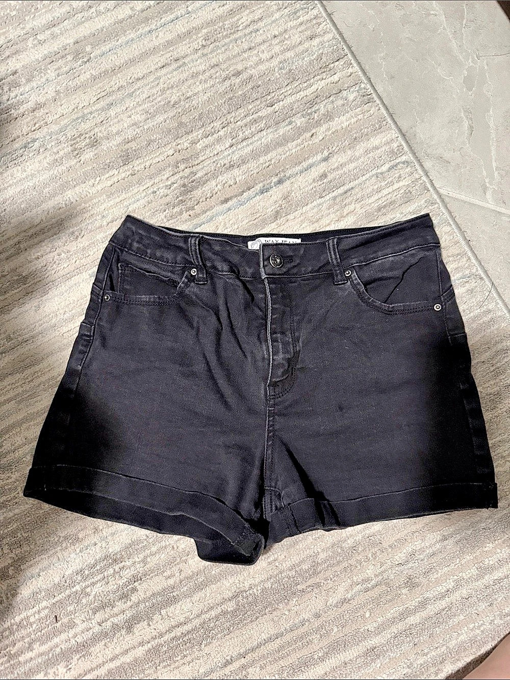 Wax Jean Butt I Love You Repreve High Waisted Denim Shorts Black Jean Shorts